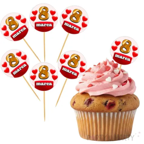 dekoracja na dzien kobiet 8 marca pikery na muffinki 8 marca serca do pracy klasy 6 szt