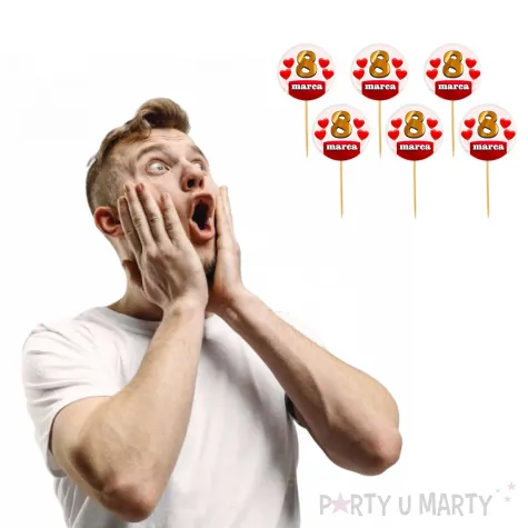 dekoracja na dzien kobiet 8 marca pikery na muffinki 8 marca serca do pracy klasy 6 szt