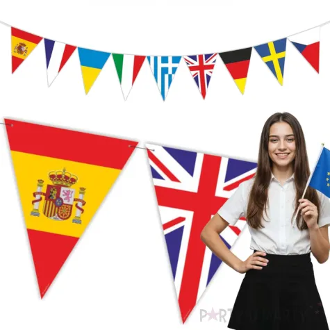 dekoracja na europejski dzien jezykow baner flagi girlanda papierowa do szkoly 3 6 m