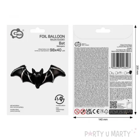 dekoracja na halloweeen andrzejki duzy balon foliowy nietoperz czarny do girlandy 39 shp