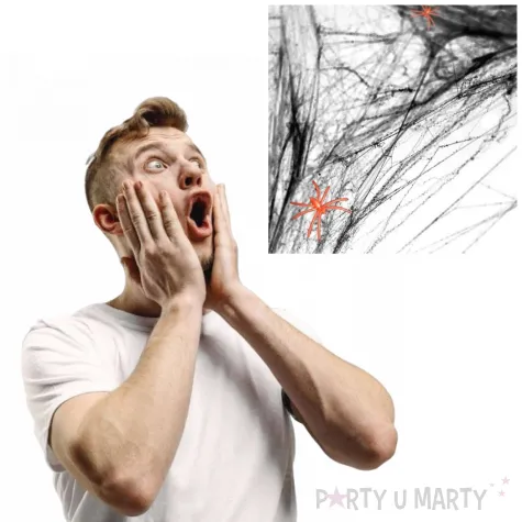 dekoracja na halloweeen andrzejki pajeczyna nylonowa czarna ozdoba 60 g