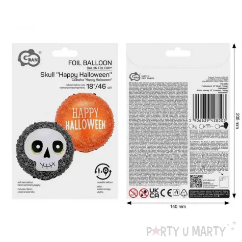 dekoracja na halloweeen balon foliowy czaszka i straszna dynia pajeczyny czarny 18 rnd