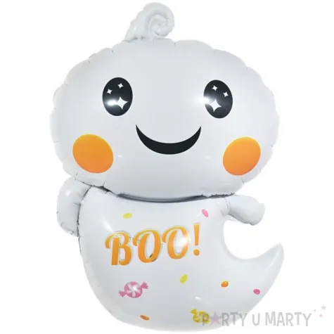 dekoracja na halloweeen balon foliowy duszek boo bialy do girlandy duch 23 shp