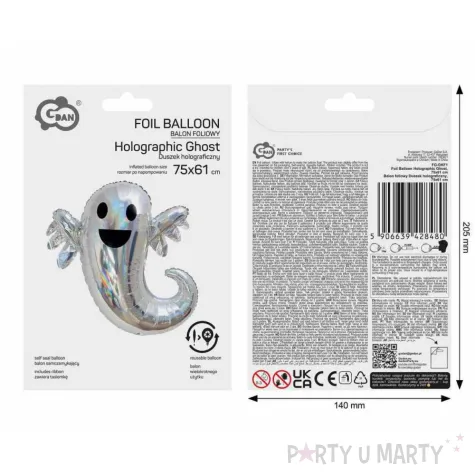 dekoracja na halloweeen duzy balon foliowy duch holograficzny do girlandy 30 shp