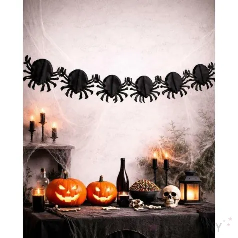 dekoracja na halloween andrzejki girlanda pajaki czarne baner papierowy ozdoba do powieszenia