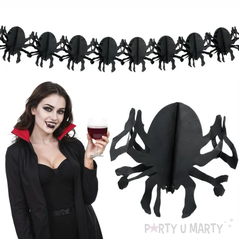 dekoracja na halloween andrzejki girlanda pajaki czarne baner papierowy ozdoba do powieszenia