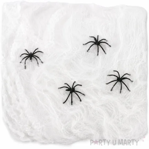 dekoracja na halloween andrzejki pajeczyna nylonowa do zdjec z pajakami biala 60g