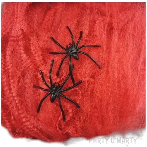 dekoracja na halloween andrzejki pajeczyna nylonowa do zdjec z pajakami czerwona 20g