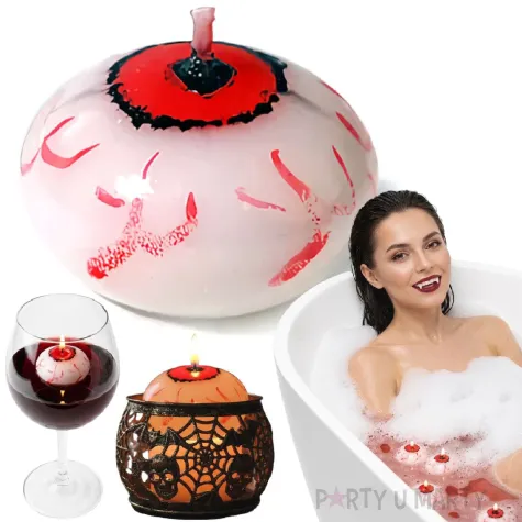 dekoracja na halloween andrzejki swieczka plywajaca krwawe oko galka oczna krew ozdoba sesja x25