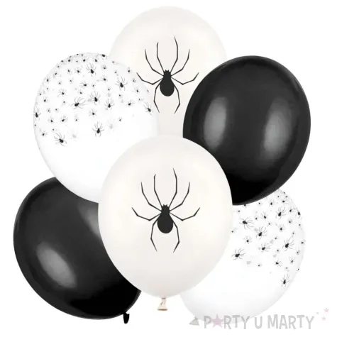 dekoracja na halloween balony pajaki czarne biale transparentne do girlandy 12 6 szt