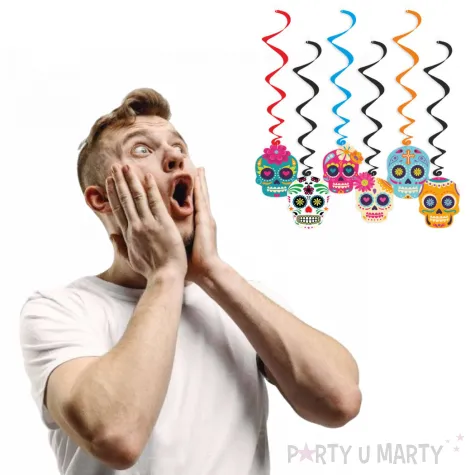 dekoracja na halloween dia de los murtos swiderki wiszace czaszki swieto zmarlych meksyk x6