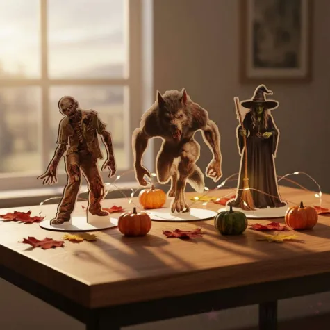 dekoracja na halloween drewniana figurka czarownica do postawienia 15 cm