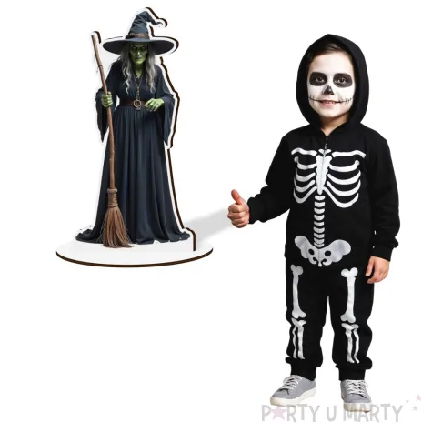 dekoracja na halloween drewniana figurka czarownica do postawienia 15 cm