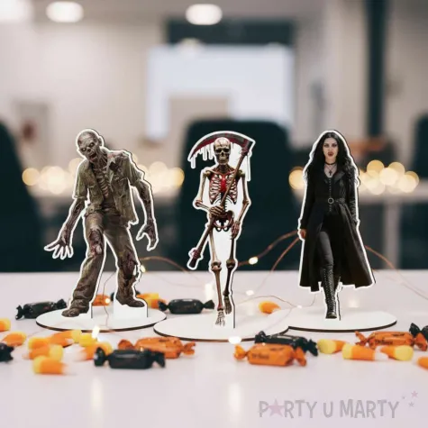 dekoracja na halloween drewniana figurka kosciotrup do postawienia 15 cm