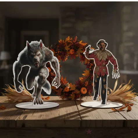 dekoracja na halloween drewniana figurka strach na wroble do postawienia 15 cm