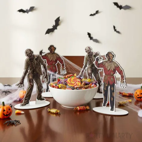 dekoracja na halloween drewniana figurka zombie do postawienia 15 cm