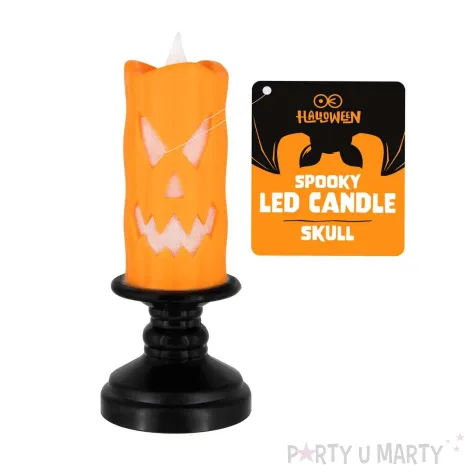 dekoracja na halloween lampka led straszna dynia pomaranczowa swieca swiecznik