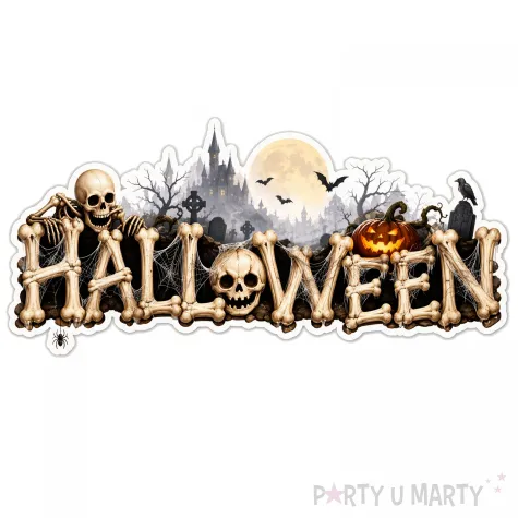 dekoracja na halloween plakat na okno drzwi napis czaszki ozdoba halloweenowa do powieszenia