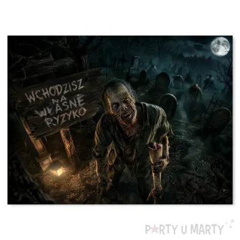 dekoracja na halloween powitalny plakat na drzwi cukierek albo psikus strefa zombie zaproszenie
