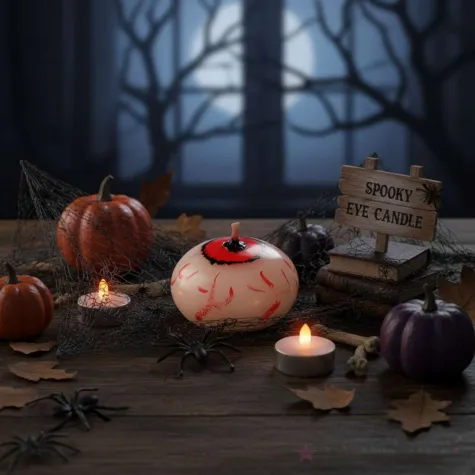 dekoracja na halloween swieczka krwawe oko plywajace partydeco 40 mm