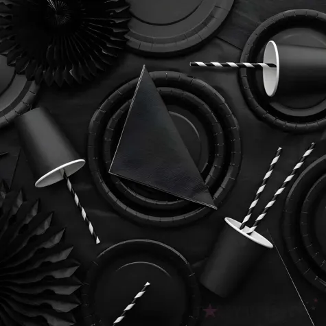 dekoracja na halloween zastawa stolowa talerzyki papierowe monokolor czarne 18 cm 6 szt