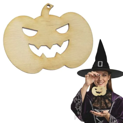 dekoracja na halloween zawieszka drewniana zla dynia ozdoba do powieszenia 82 x 62 mm