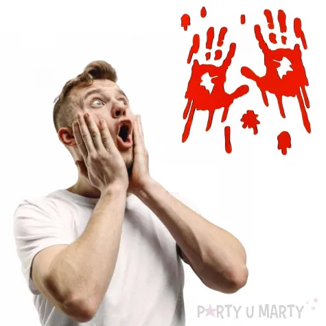 dekoracja na halloween zelowe naklejki na szybe zakrwawione dlonie na okno lustro krew