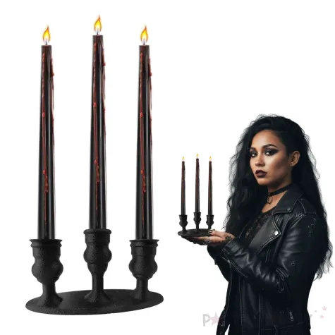 dekoracja na halloween zestaw gotycki swiecznik 3 krwawiace swieczki