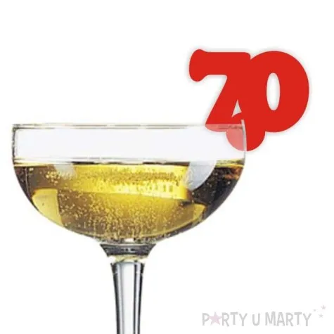 dekoracja na kieliszki urodziny 70 czerwona 10 szt