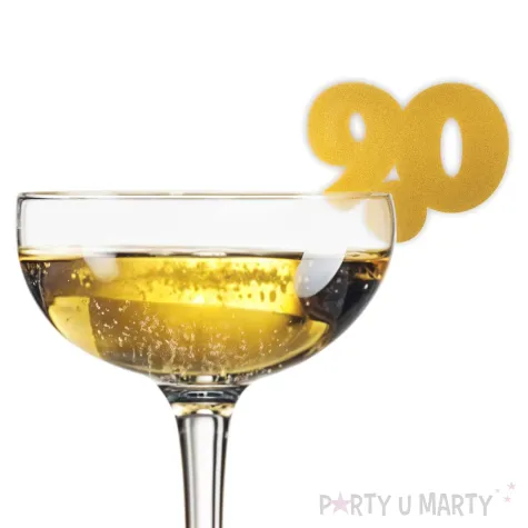 dekoracja na kieliszki urodziny 90 zlota 10 szt