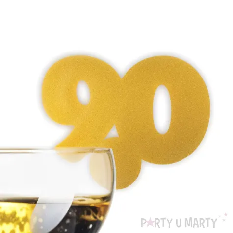 dekoracja na kieliszki urodziny 90 zlota 10 szt