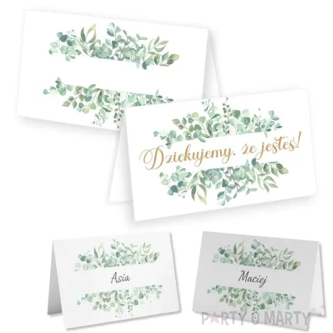 dekoracja na komune chrzest wesele wizytowki na stol winietki eukaliptus beauty 5x8 cm x10