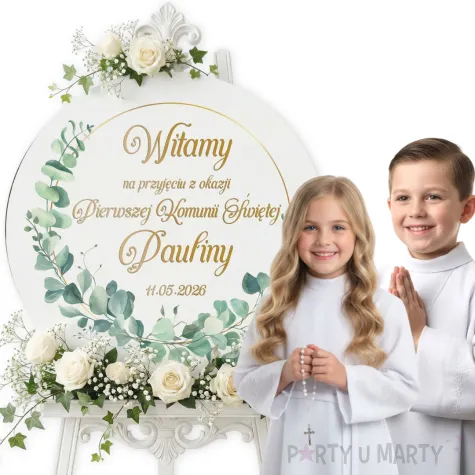 dekoracja na komunie drewniana tablica powitalna eukaliptus beauty personalizacja 39 5 cm