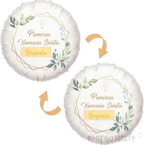 dekoracja na komunie personalizowany balon foliowy mietowa geometria imie bialy 18 rnd