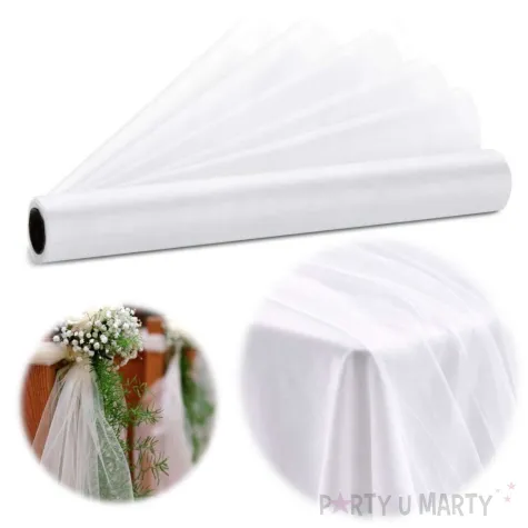 dekoracja na komunie wesele chrzest slub organza gladka biala na stol krzeslo 0 36 x 9 m