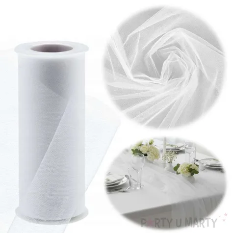 dekoracja na komunie wesele slub chrzest tiul gladki bialy na stol do kwiatow 0 15 x 9 m