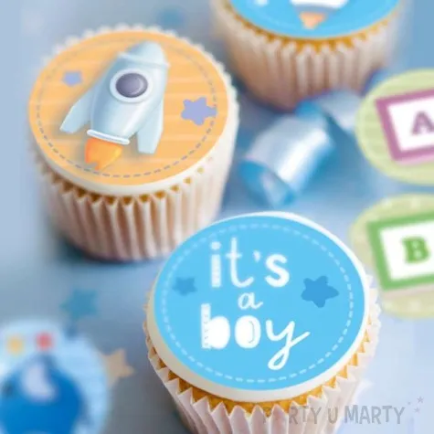 dekoracja na muffinki baby shower boy its a boy oplatki dekora 3 4 cm