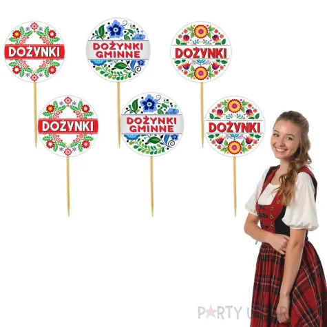 dekoracja na muffinki kielbaski ciasto pikery dozynki kwiaty ludowe swieto plonow 6 szt