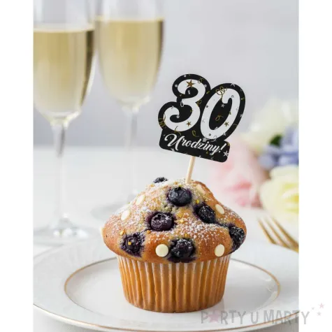 dekoracja na muffinki pikery 30 urodziny glamour ozdobne szpilki na babeczki 6 szt