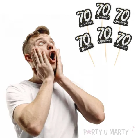 dekoracja na muffinki pikery 70 urodziny glamour ozdobne szpilki na babeczki 6 szt