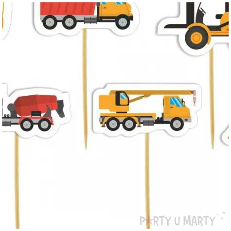 dekoracja na muffinki z okazji urodzin pikery na babeczki budowa pojazdy 6 szt