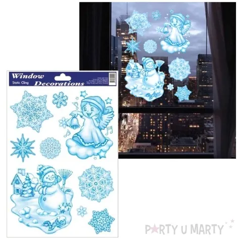 dekoracja na okno aniolek balwanek i sniezynki aliga