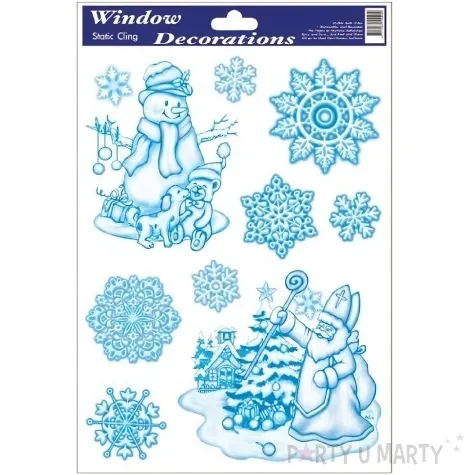 dekoracja na okno mikolaj balwanek z pieskiem i sniezynki aliga