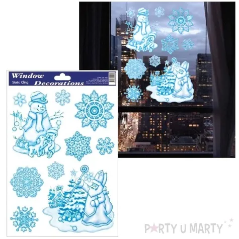 dekoracja na okno mikolaj balwanek z pieskiem i sniezynki aliga