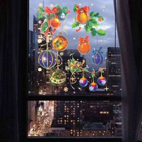 dekoracja na okno swiateczne bombki i dzwonki aliga 38x30 cm