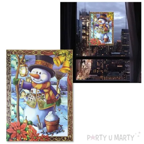 dekoracja na okno swiateczny balwanek witraz aliga 30x20 cm