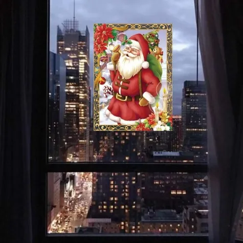 dekoracja na okno swiety mikolaj z prezentami witraz aliga 30x20 cm