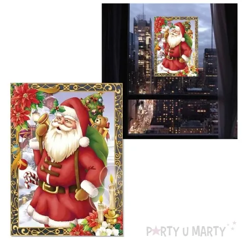 dekoracja na okno swiety mikolaj z prezentami witraz aliga 30x20 cm