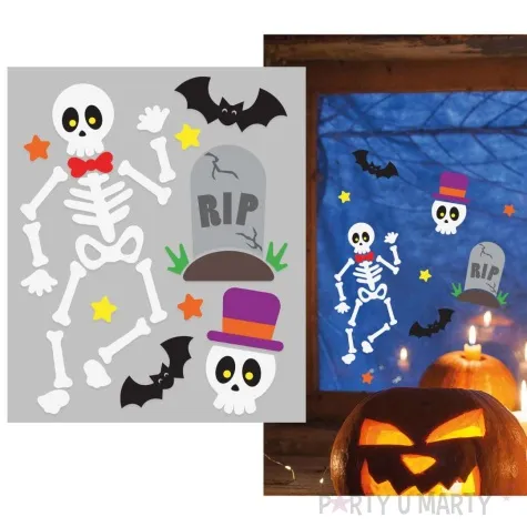 dekoracja na okno szkielet z nagrobkiem guirca 9 szt