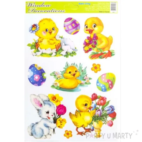 dekoracja na okno wielkanoc kurczaki i zajaczek z bukietem aliga 9 szt
